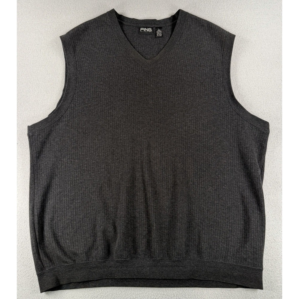Ping Mens Sleeveless V Neck Golf Sweater Classic Gray Cotton LARGE